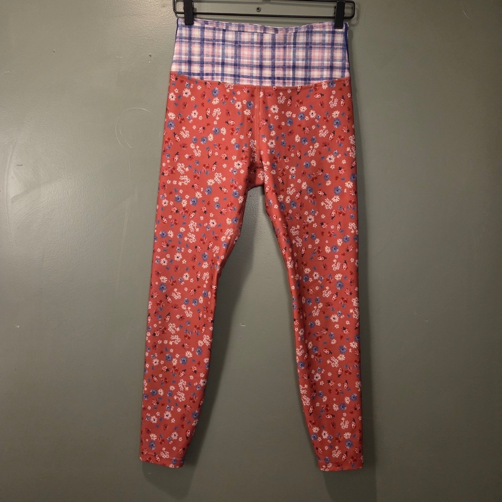 Rachel x Anthropologie Plaid Floral Print Contrast Leggings Women's M Red Multi